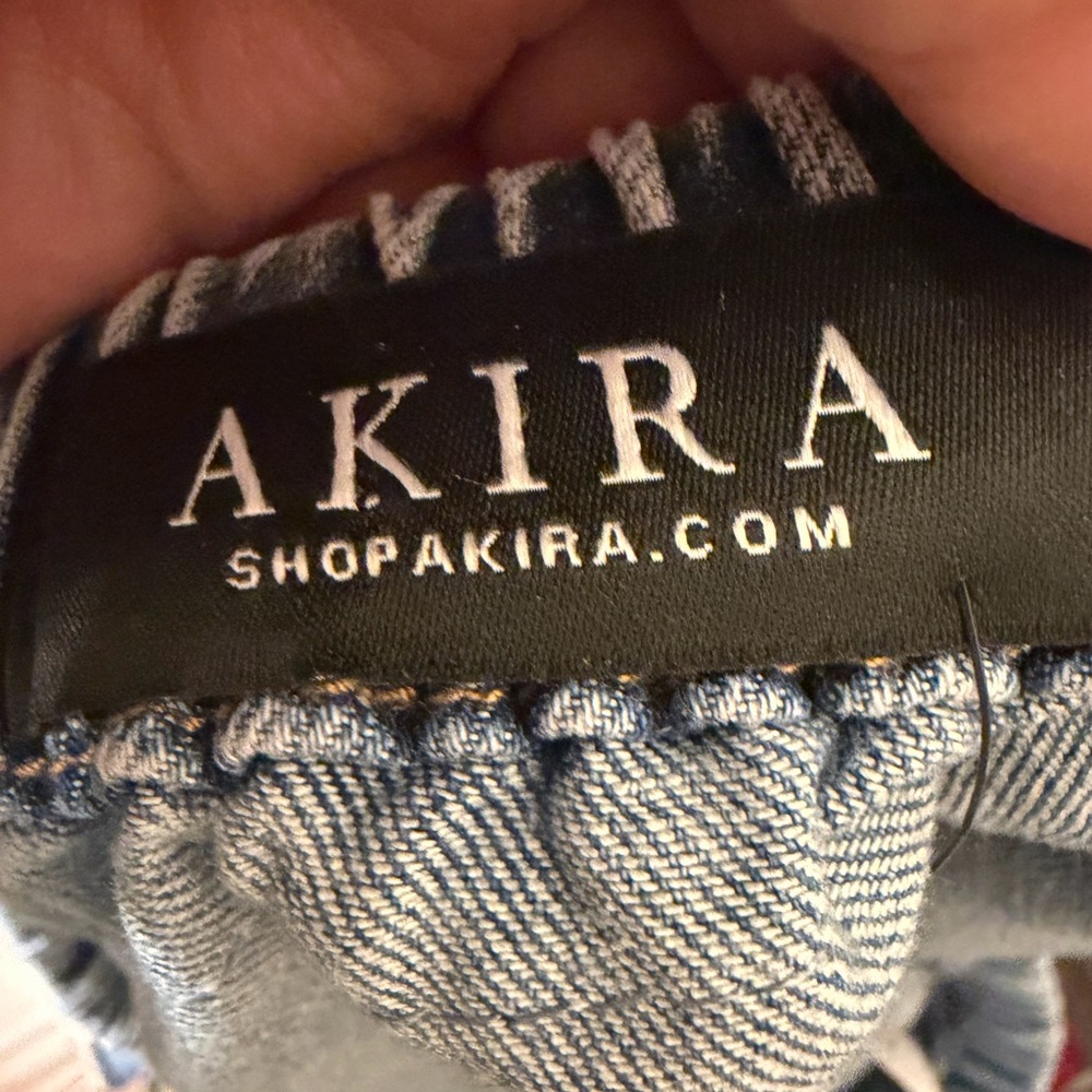 AKIRA Denim Patchwork Crop Top - Blue, Black, White - Picture 7 of 8